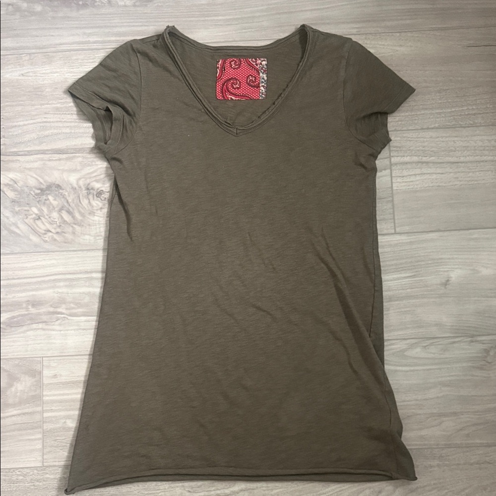 Anthropologie Olive V-Neck Short Sleeve Tee